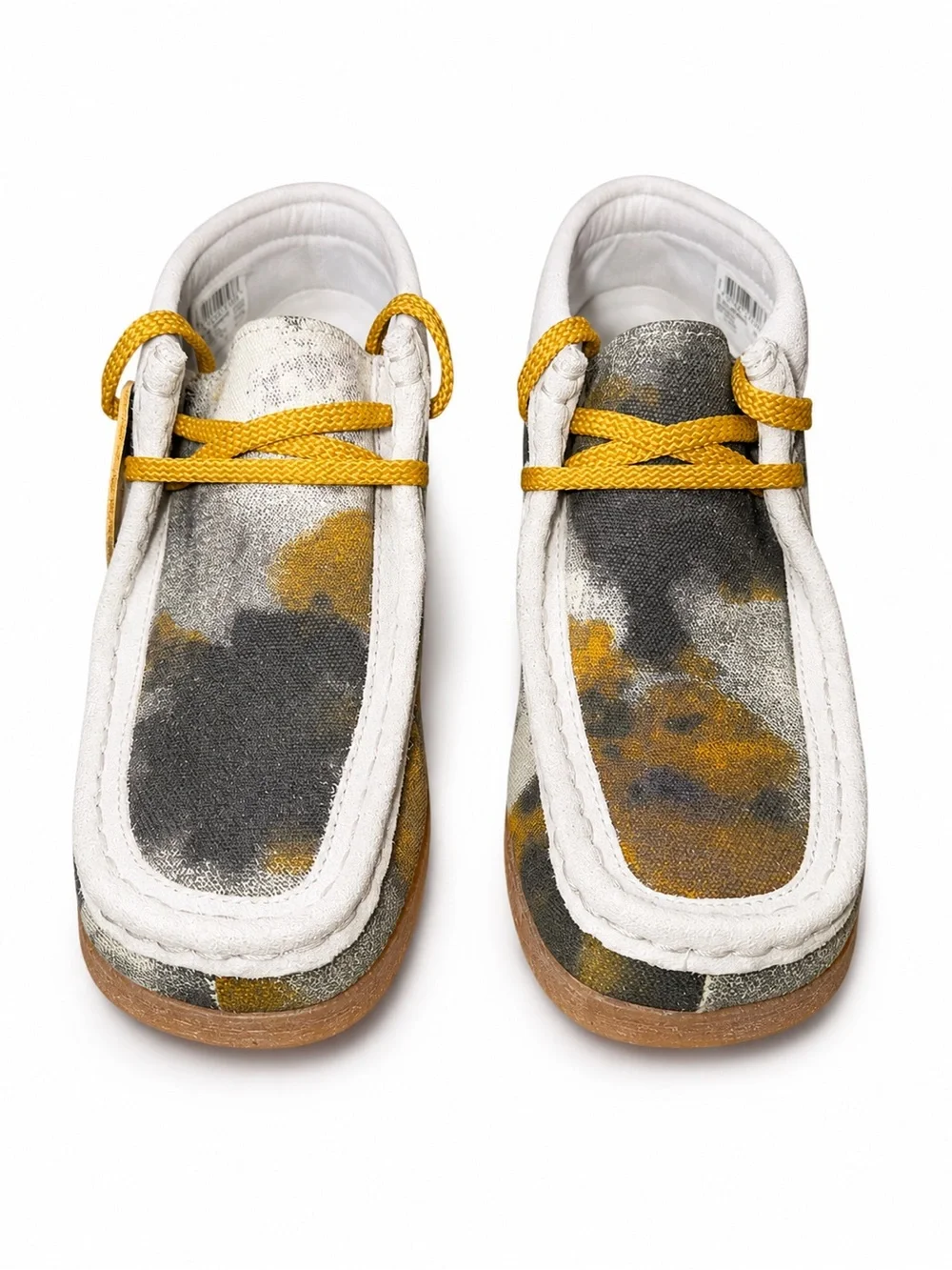 👞💛 Clarks Originals Wallabee Boots Gray/Yellow Abstract Print | Kids 3Y | NWT